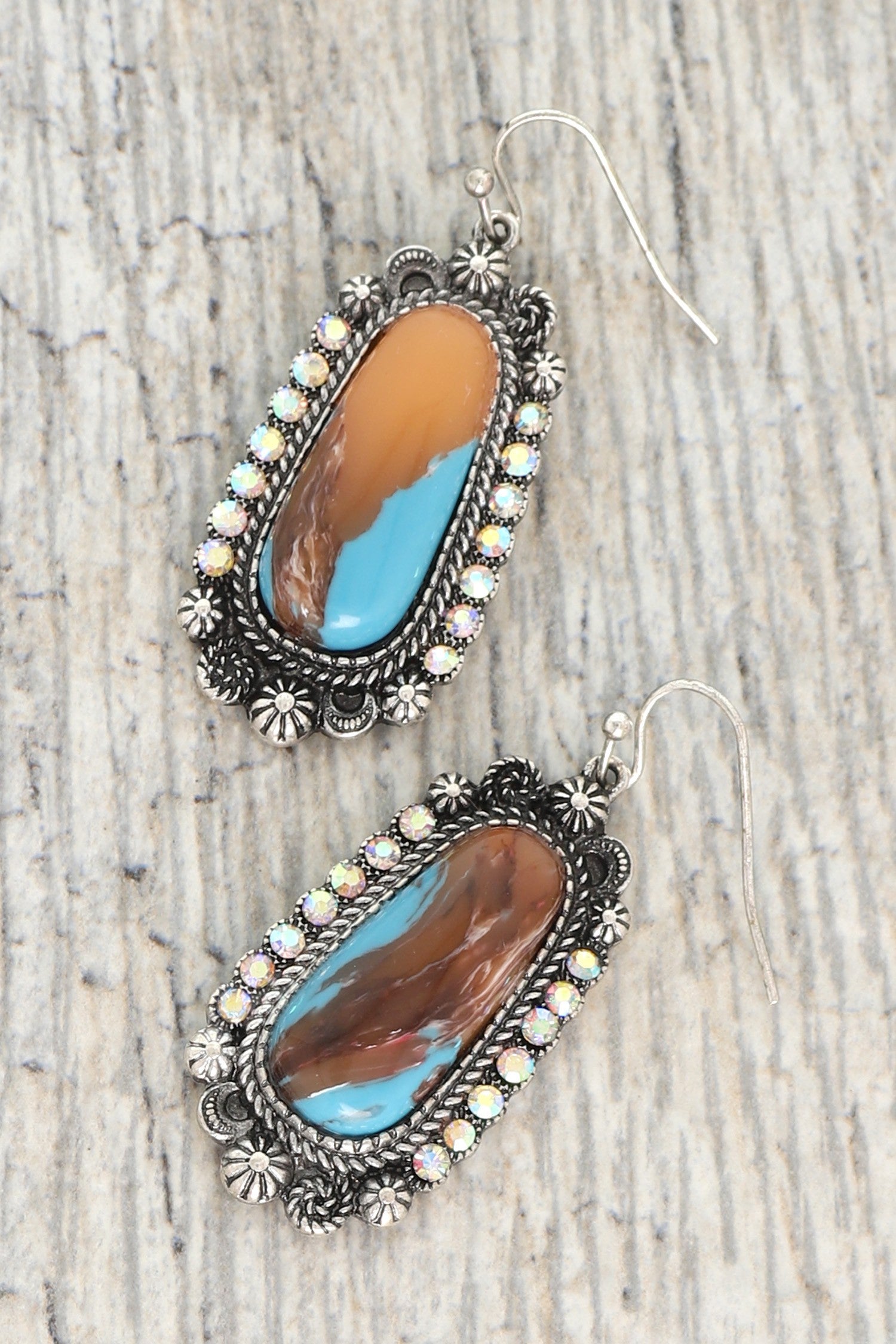 WESTERN TRAPEZOID TURQUOISE CONCHO DROP EARRINGS