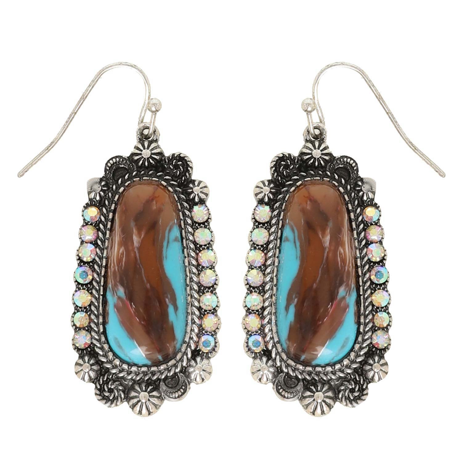 WESTERN TRAPEZOID TURQUOISE CONCHO DROP EARRINGS