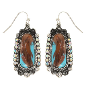 WESTERN TRAPEZOID TURQUOISE CONCHO DROP EARRINGS