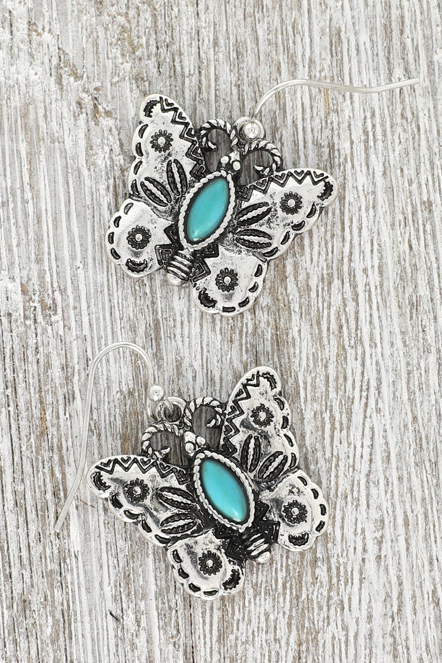 WESTERN TURQUOISE BUTTERFLY DANGLE EARRINGS