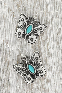WESTERN TURQUOISE BUTTERFLY DANGLE EARRINGS