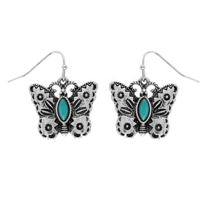 WESTERN TURQUOISE BUTTERFLY DANGLE EARRINGS