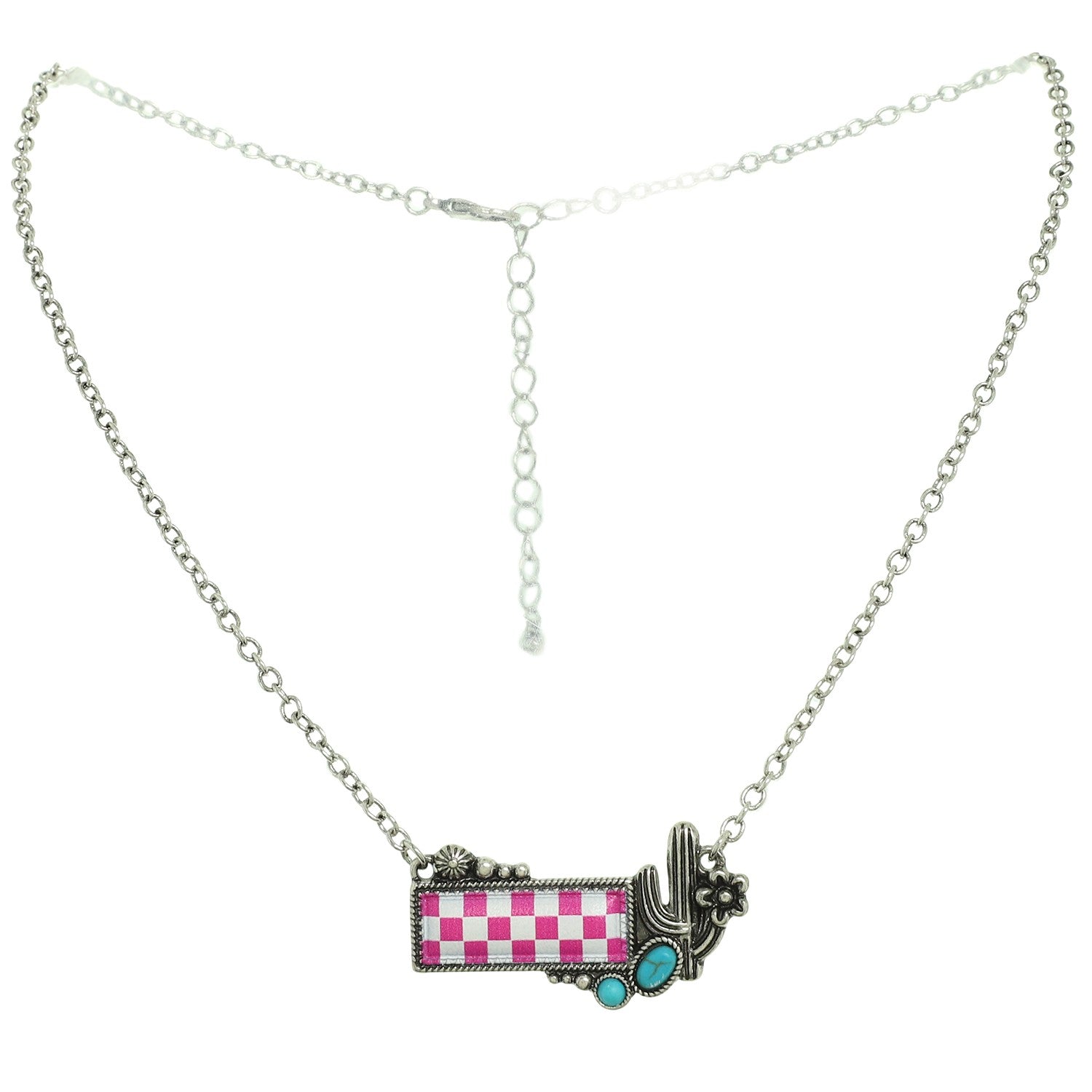 WESTERN CHECKERBOARD CACTUS PENDANT NECKLACE