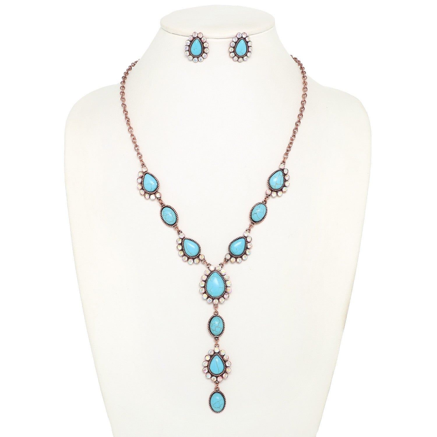 WESTERN TURQUOISE Y-SHAPED NECKLACE SET