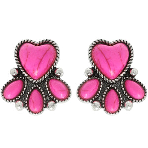 WESTERN SEMI PRECIOUS STONE HEART EARRINGS