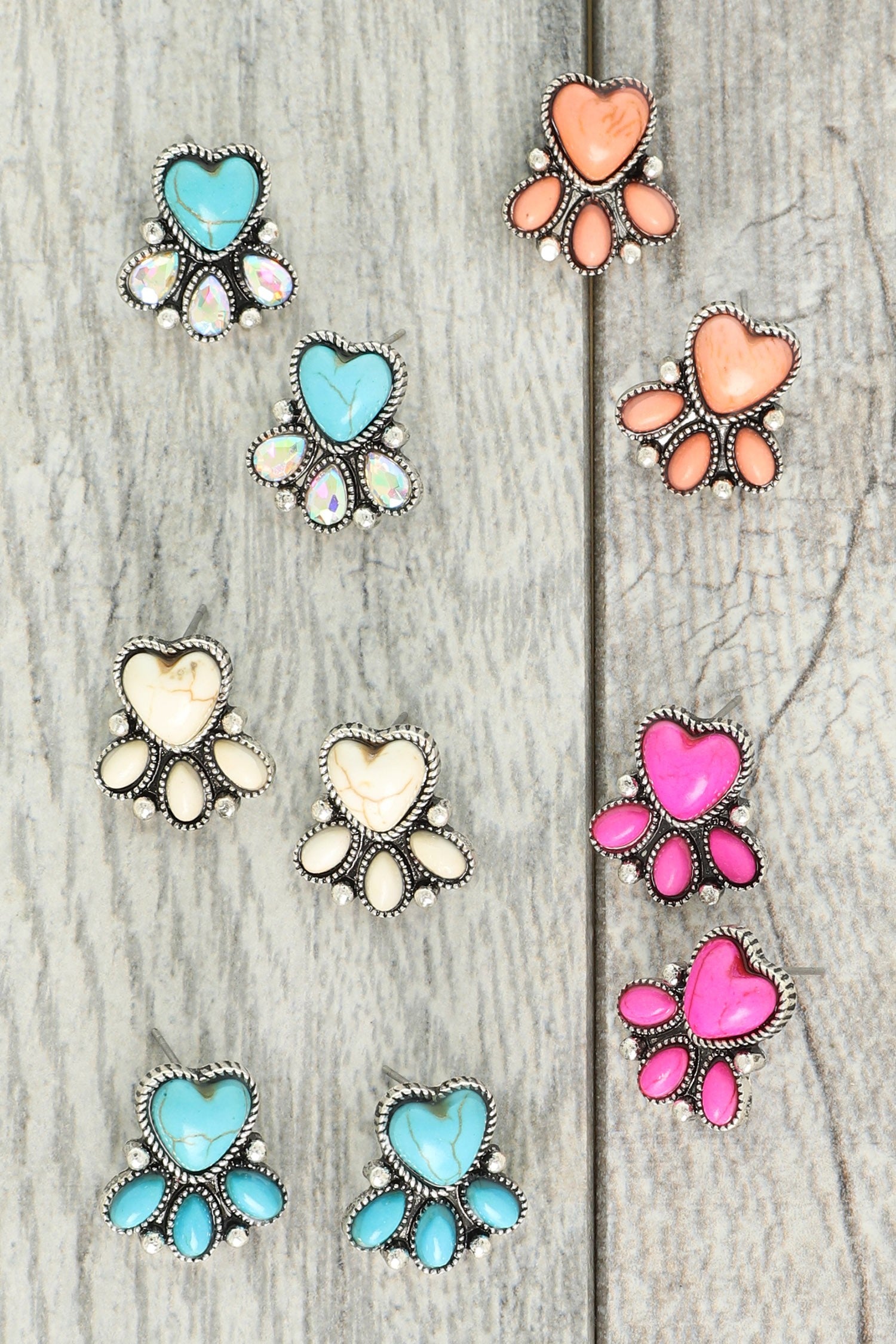 WESTERN SEMI PRECIOUS STONE HEART EARRINGS