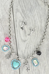WESTERN THEME JEWELED MULTI CHARM NECKLACE SET