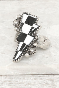 WESTERN CHECKER BOARD PATTERN THUNDER RING