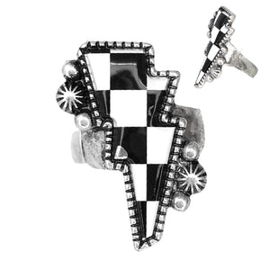 WESTERN CHECKER BOARD PATTERN THUNDER RING