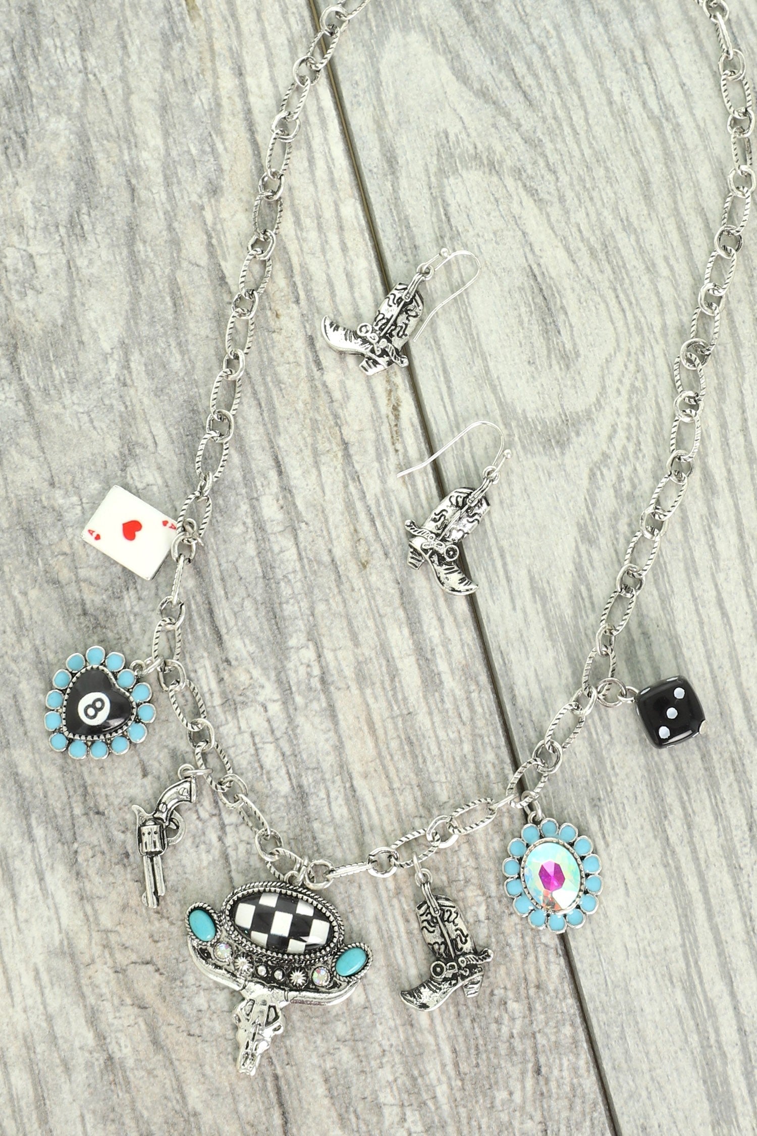 WESTERN GAMBLING THEME MULTI-CHARM NECKLACE SET