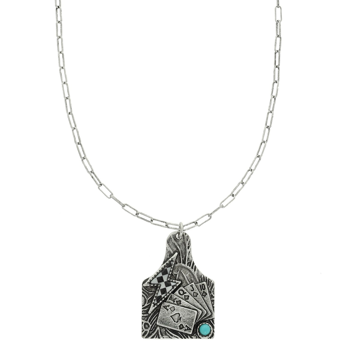 WESTERN ROYAL FLUSH CATTLE TAG NECKLACE