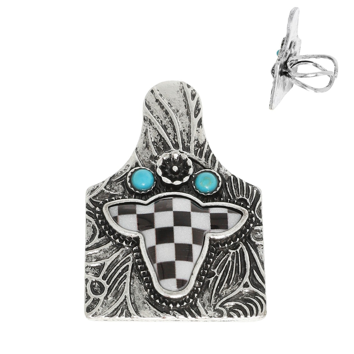 WESTERN COW HEAD CATTLE TAG CUFF RING