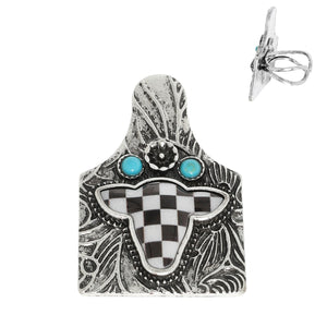 WESTERN COW HEAD CATTLE TAG CUFF RING