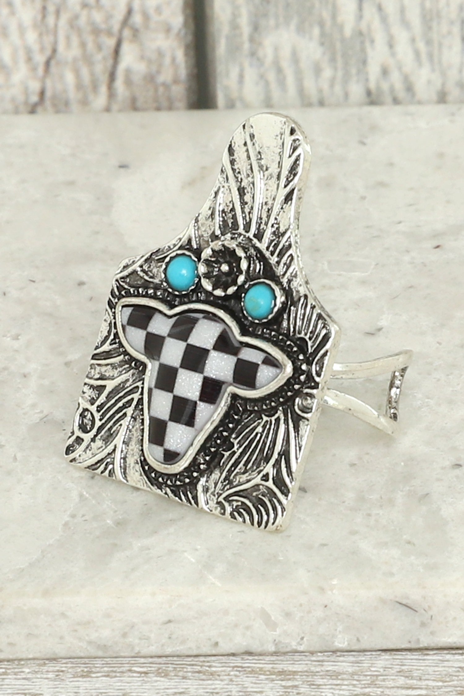 WESTERN COW HEAD CATTLE TAG CUFF RING