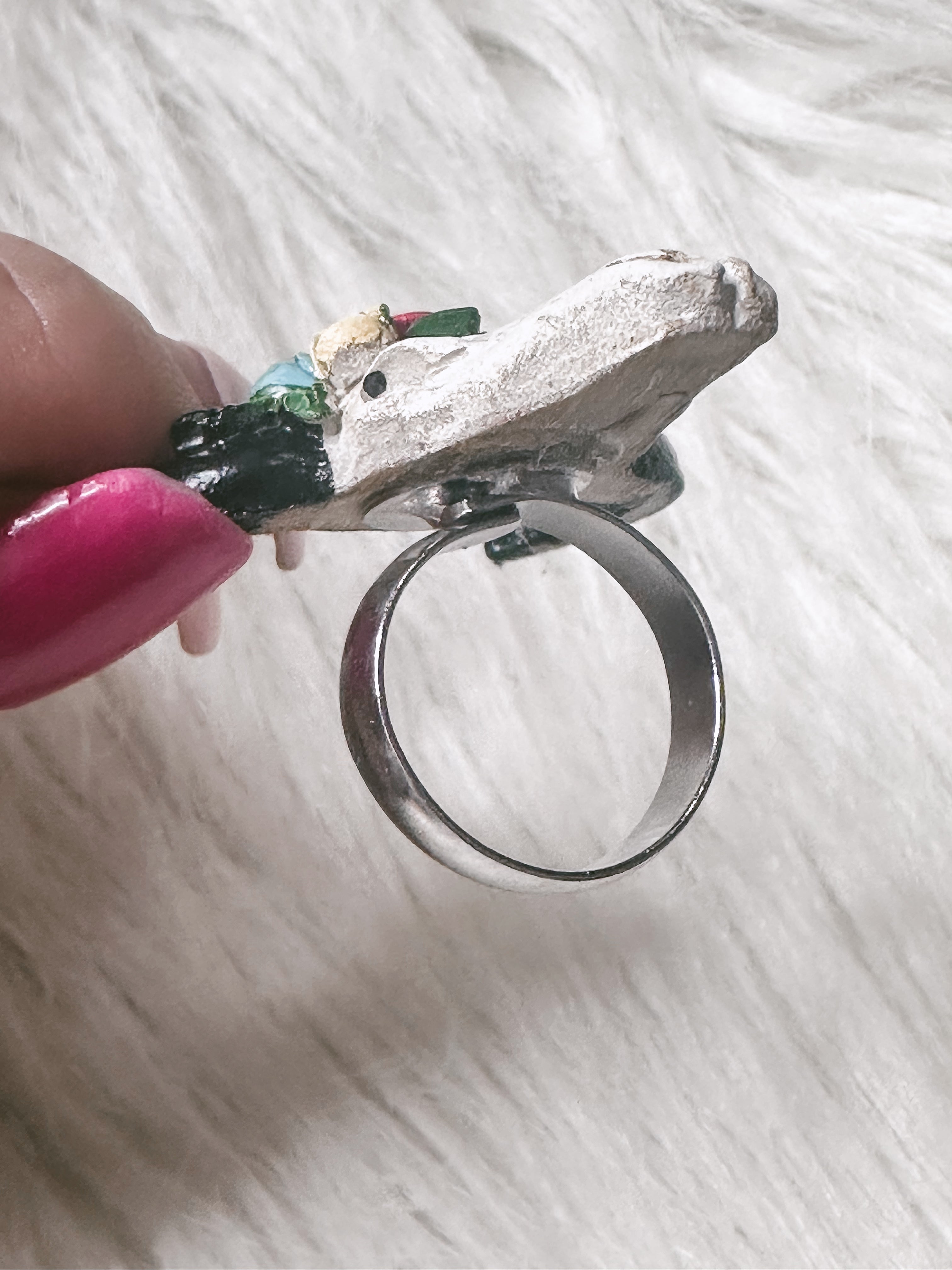 Cow skull floral crown adjustable ring