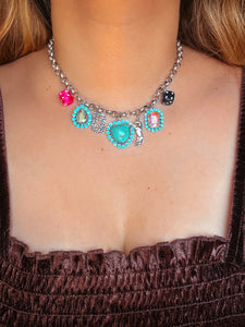 WESTERN THEME JEWELED MULTI CHARM NECKLACE SET