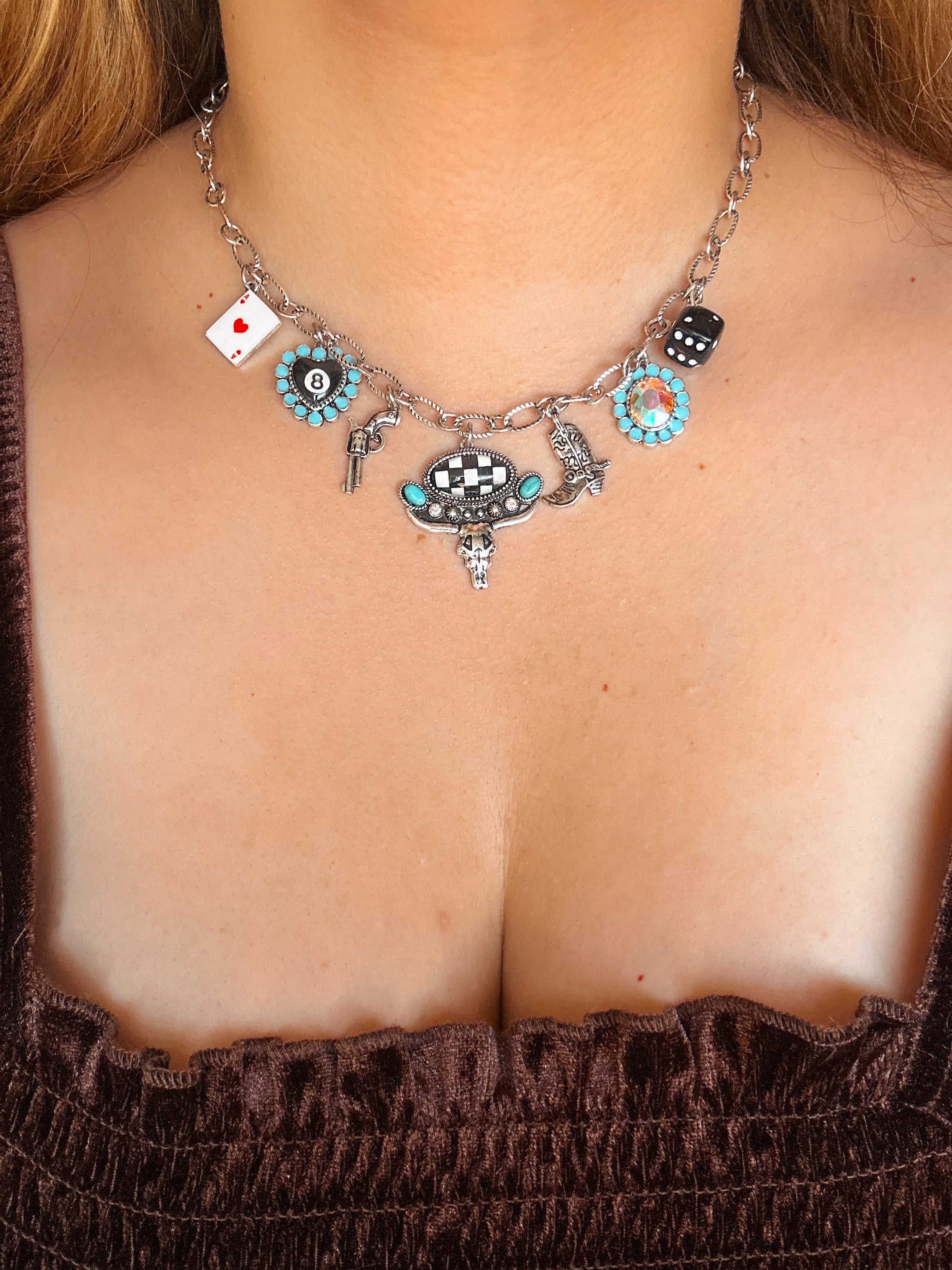 WESTERN GAMBLING THEME MULTI-CHARM NECKLACE SET