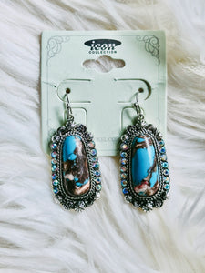 WESTERN TRAPEZOID TURQUOISE CONCHO DROP EARRINGS