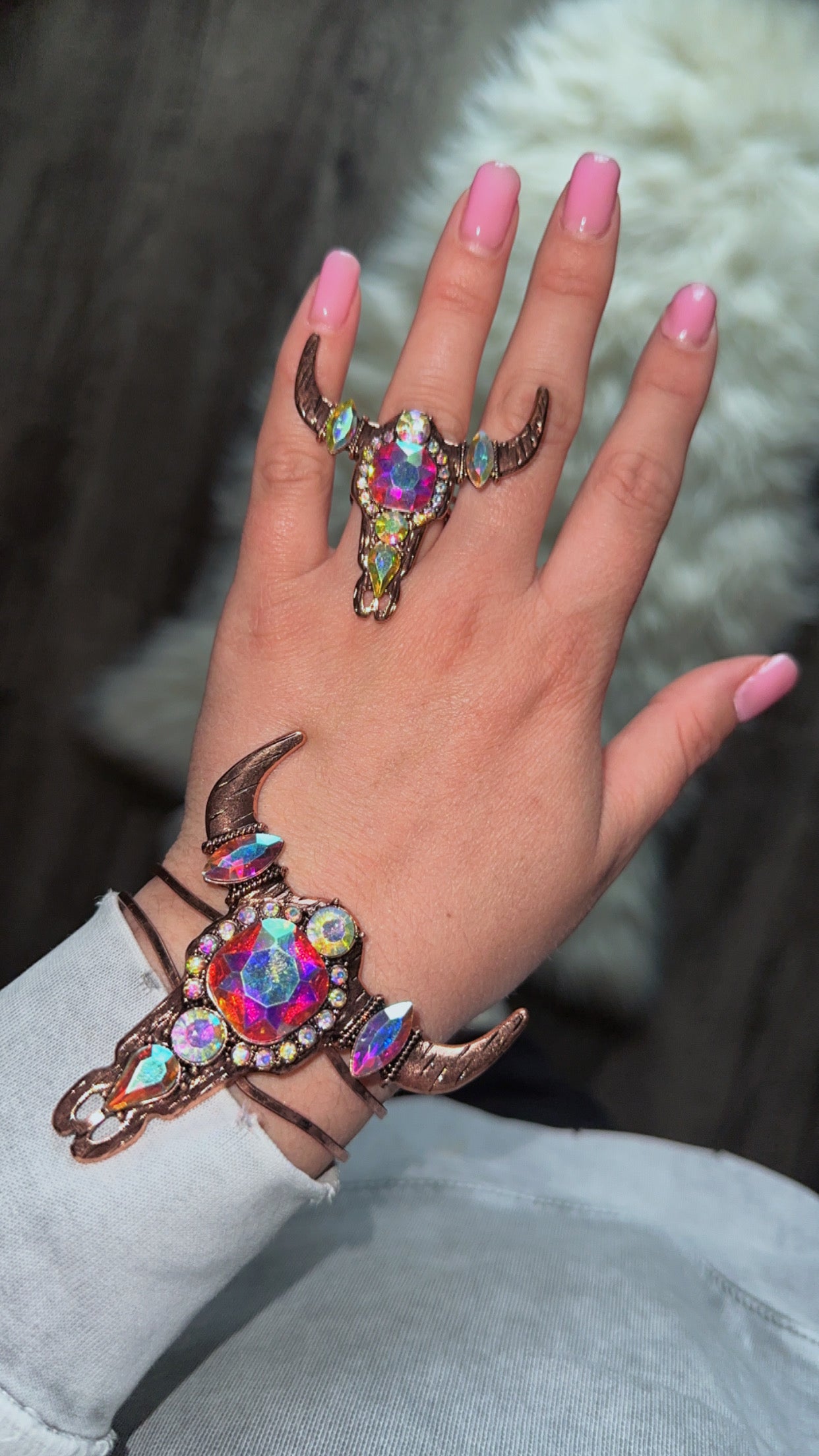 WESTERN JEWELED STEER HEAD SKULL CUFF RING