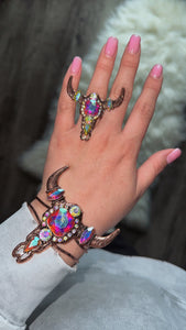 WESTERN JEWELED STEER HEAD SKULL CUFF RING